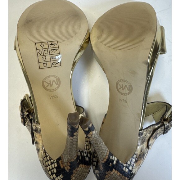 Michael Kors Odessa Snake Embossed Leather Platform Heel Size 8.5 Gold - Picture 7 of 8